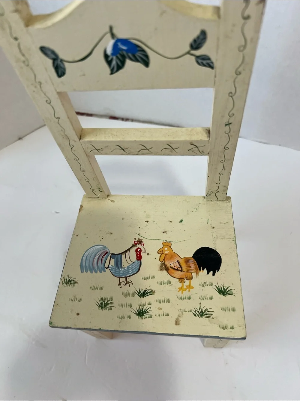 Handpainted Wooden Doll chair Rooster Rolk Art Miniature Farmhouse Decor 12
